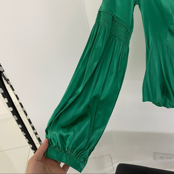 REAL SILK Designer Blouse Green XS - Picture 2 of 5